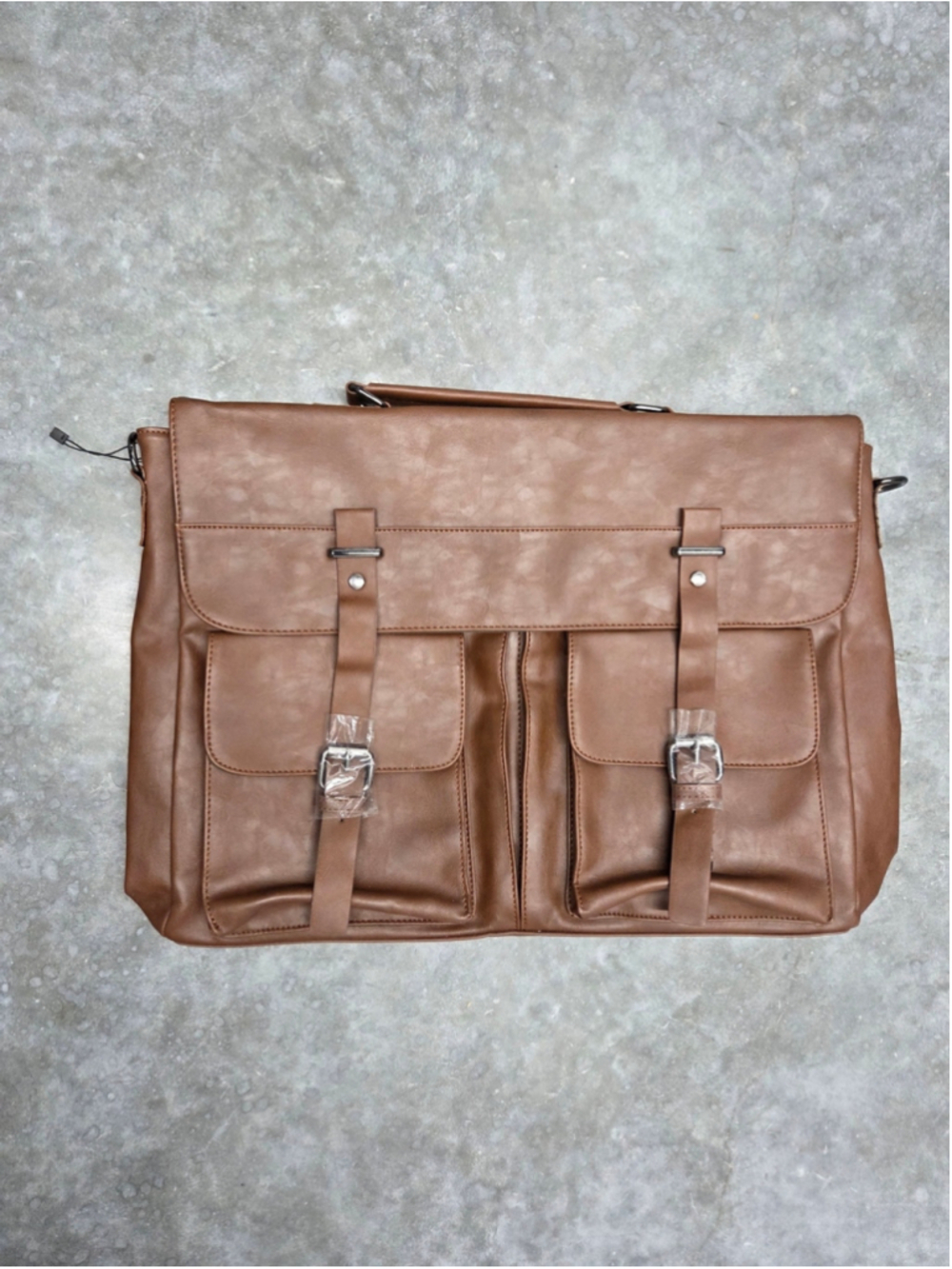 Seyfocnia Men's Tan Leather Messenger Bag Front Buckle Pockets Satchelbag